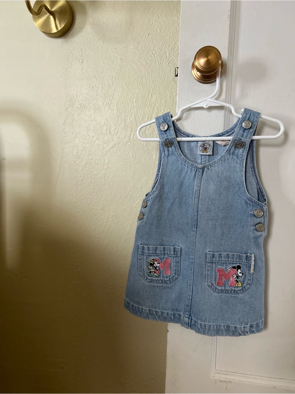 Vintage Disney Light Blue Denim Mickey Pocket Overall Dress